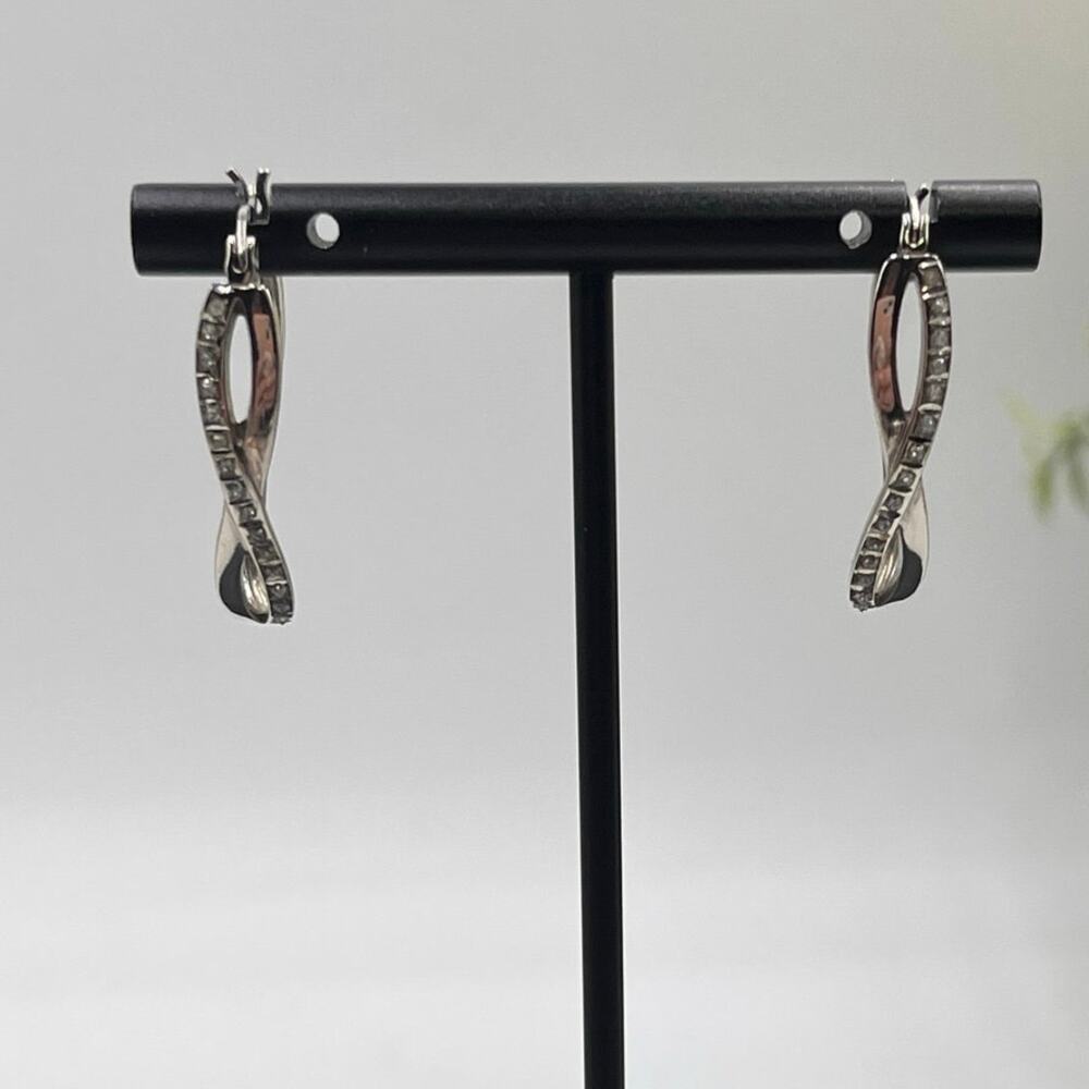 SLC Designer Sterling Sterling 925 Twisted Pave Diamond Elegant Hoop Earrings